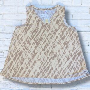 LuLaRoe 3XL Kristina V-Neck Tank Top • Cream & Tan •Cross-Hatched Tie-Dye Design